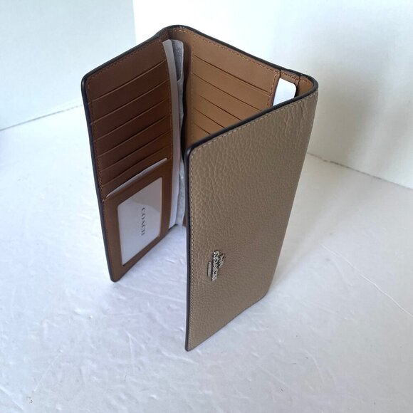 Coach Slim Trifold Wallet Womens Sandy Beige Leather CC816 Colorblock Snap - Picture 6 of 8